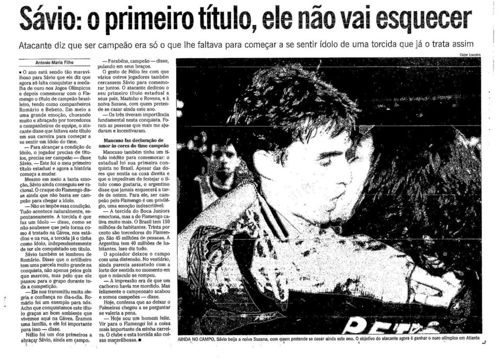 Sávio torce pelo bicampeonato invicto do Flamengo e relembra a campanha histórica de 1996