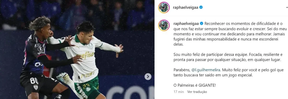 Veiga desabafa sobre mau momento no Palmeiras e promete se dedicar para melhorar