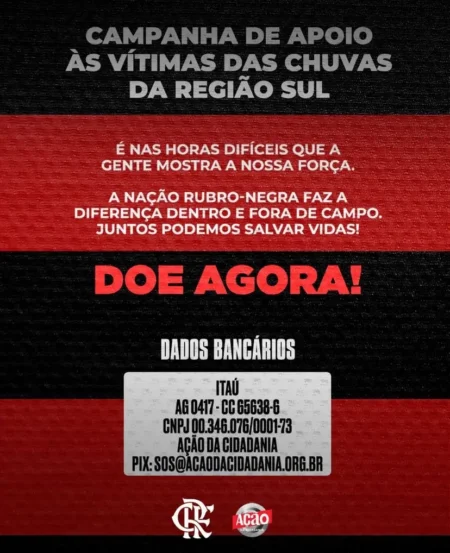 Tite convoca torcida do Flamengo a fazer doações para vítimas das chuvas no Sul: Força e solidariedade em ação.