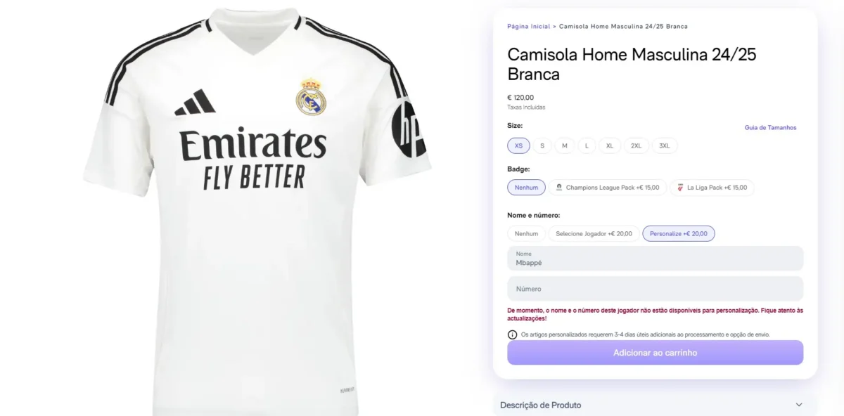 Real Madrid recusa vender camisa de Mbappé e impede inclusão do nome do jogador.