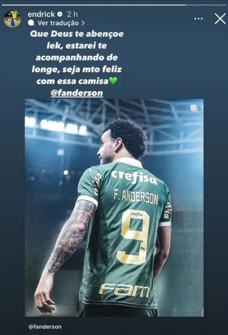 "Endrick Incentiva Felipe Anderson, Novo Centroavante do Palmeiras: 'Desejo Muito Sucesso com Essa Camisa'"