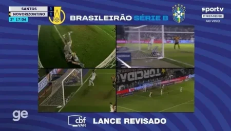 Ângulos do VAR no lance de possível gol do Novorizontino x Santos: Análise detalhada