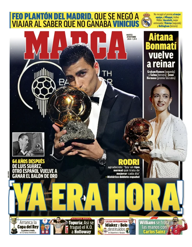 Bola de Ouro 2024: Jornal Espanhol Destaca Rodri e Cria Polêmica com o Real Madrid