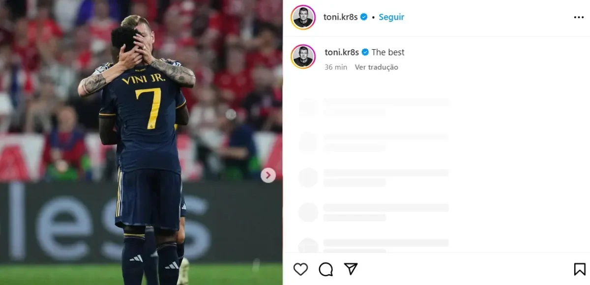 Toni Kroos apoia Vini Jr. nas redes sociais: "Ele é o melhor", diz o alemão