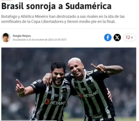 "Vitórias do Botafogo e Atlético-MG impressionam jornal espanhol: 'Brasil deixa a América do Sul envergonhada'".