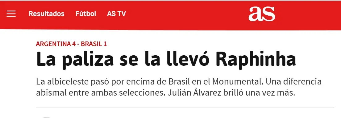 Análise de jornal espanhol sobre Argentina x Brasil: Raphinha apanhou