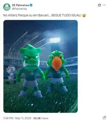 Palmeiras ironiza São Paulo com Bad Bunny e gramado: "Segue o baile"