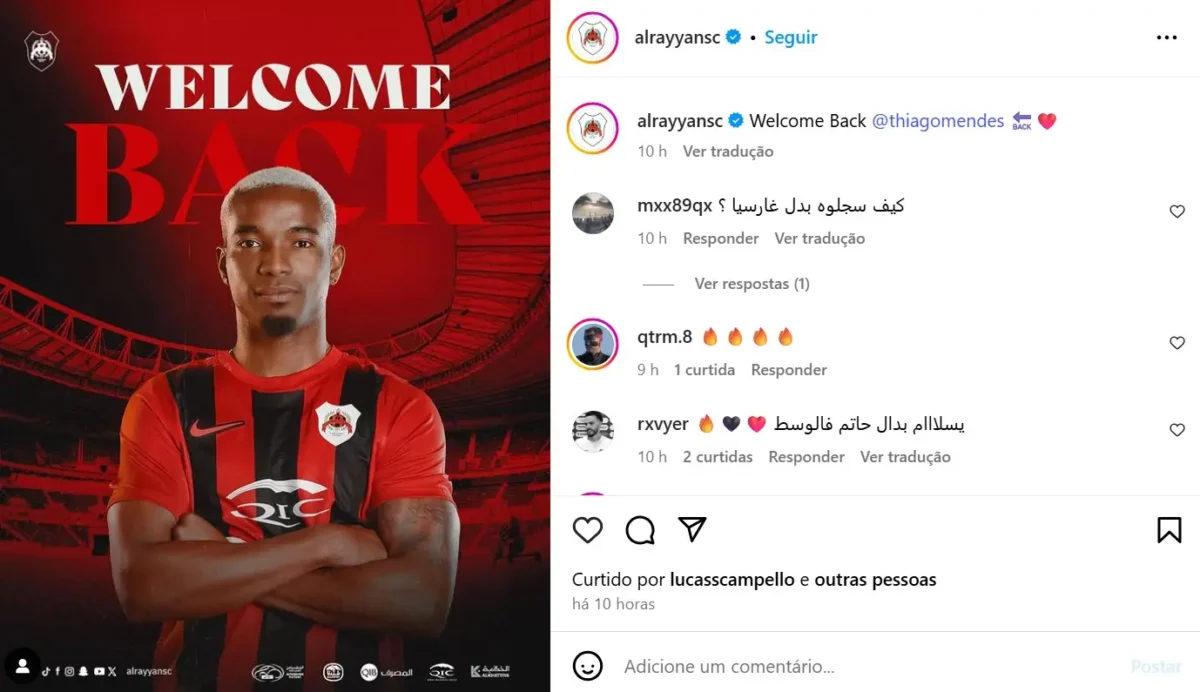 Thiago Mendes celebra retorno e vaga na final da Copa do Emir: "Em busca do título"