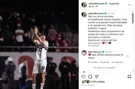 Ferraresi se desculpa por expulsão em vitória do São Paulo: "Foi grande irresponsabilidade"