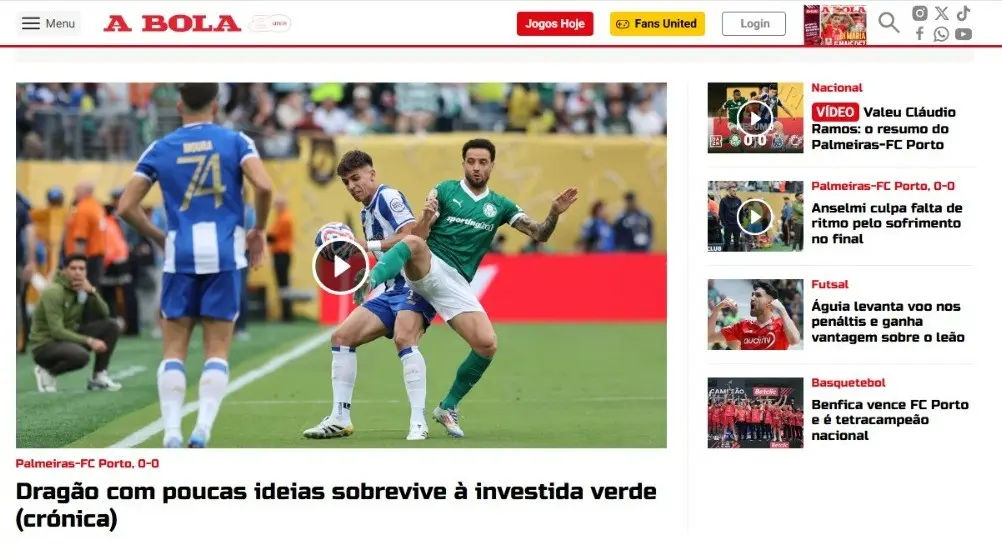 Imprensa portuguesa exalta torcida do Palmeiras e reprova "sofrimento" na estreia do Porto
