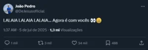 "João Pedro, do Chelsea, faz post em homenagem à paródia 'Palmeiras não tem Mundial' após vaga"