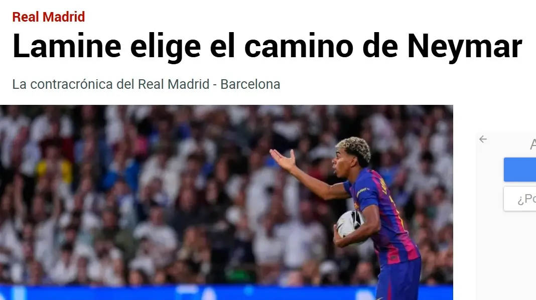 Jornal espanhol questiona comportamento de Yamal em clássico: Quer ser Neymar Jornal espanhol questiona comportamento de Yamal em clássico: "Quer ser Neymar"