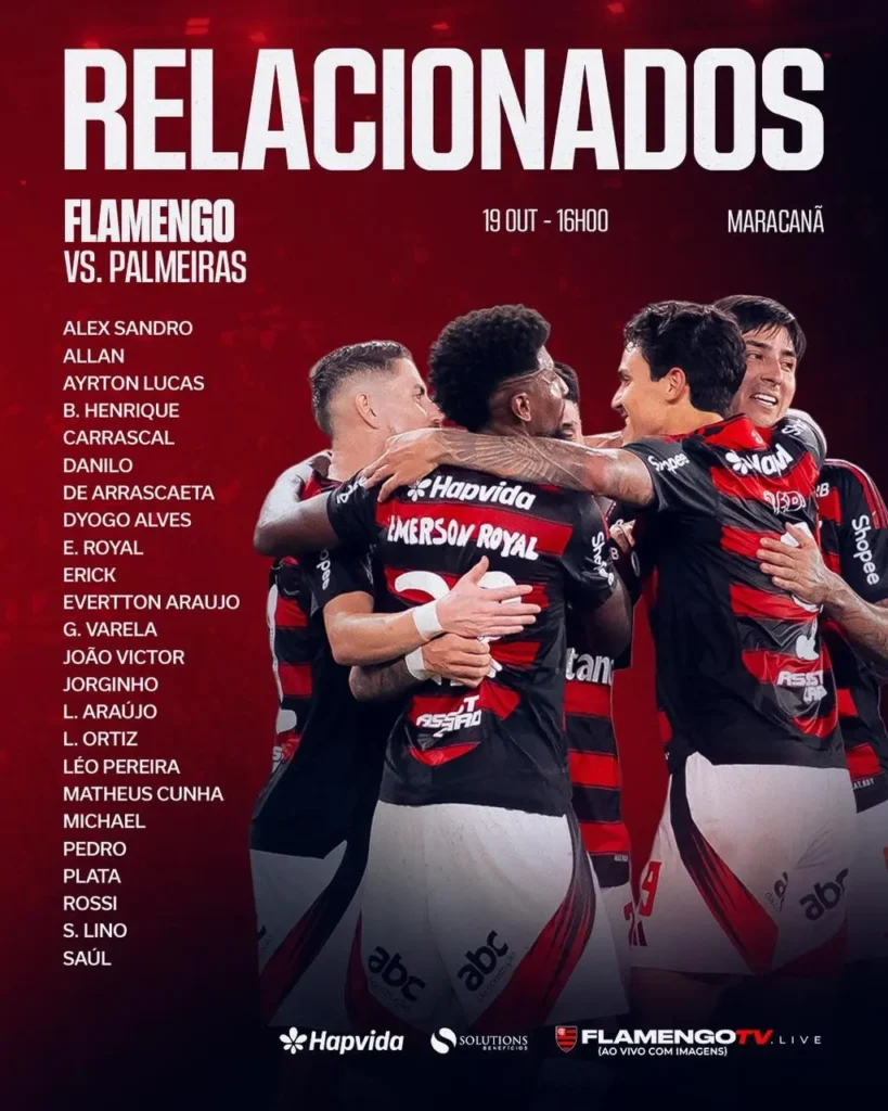 Sem De la Cruz e com Saúl, Flamengo anuncia os convocados contra o Palmeiras