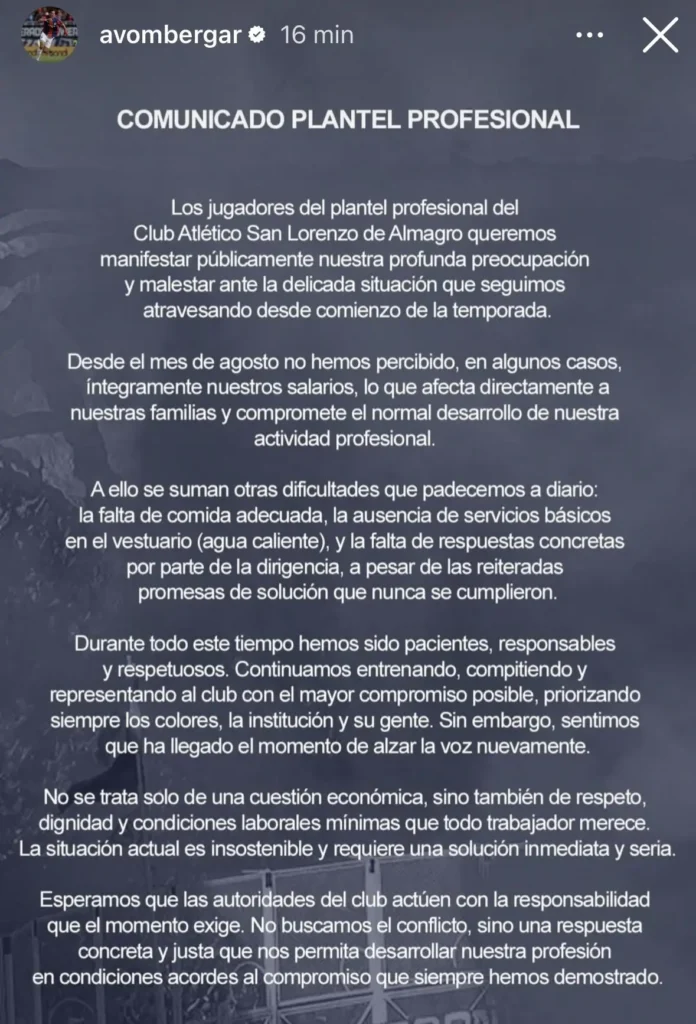 San Lorenzo: Elenco denuncia atrasos salariais e precariedade, com gerência sem resposta